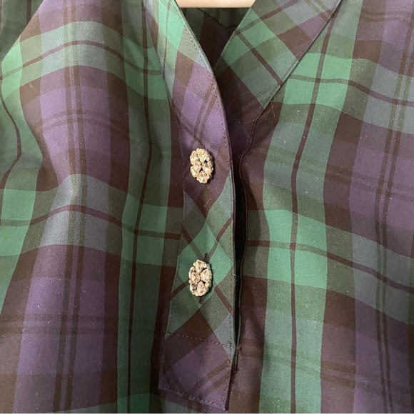 Talbots rhinestone black watch plaid festive blouse - Picture 2 of 11